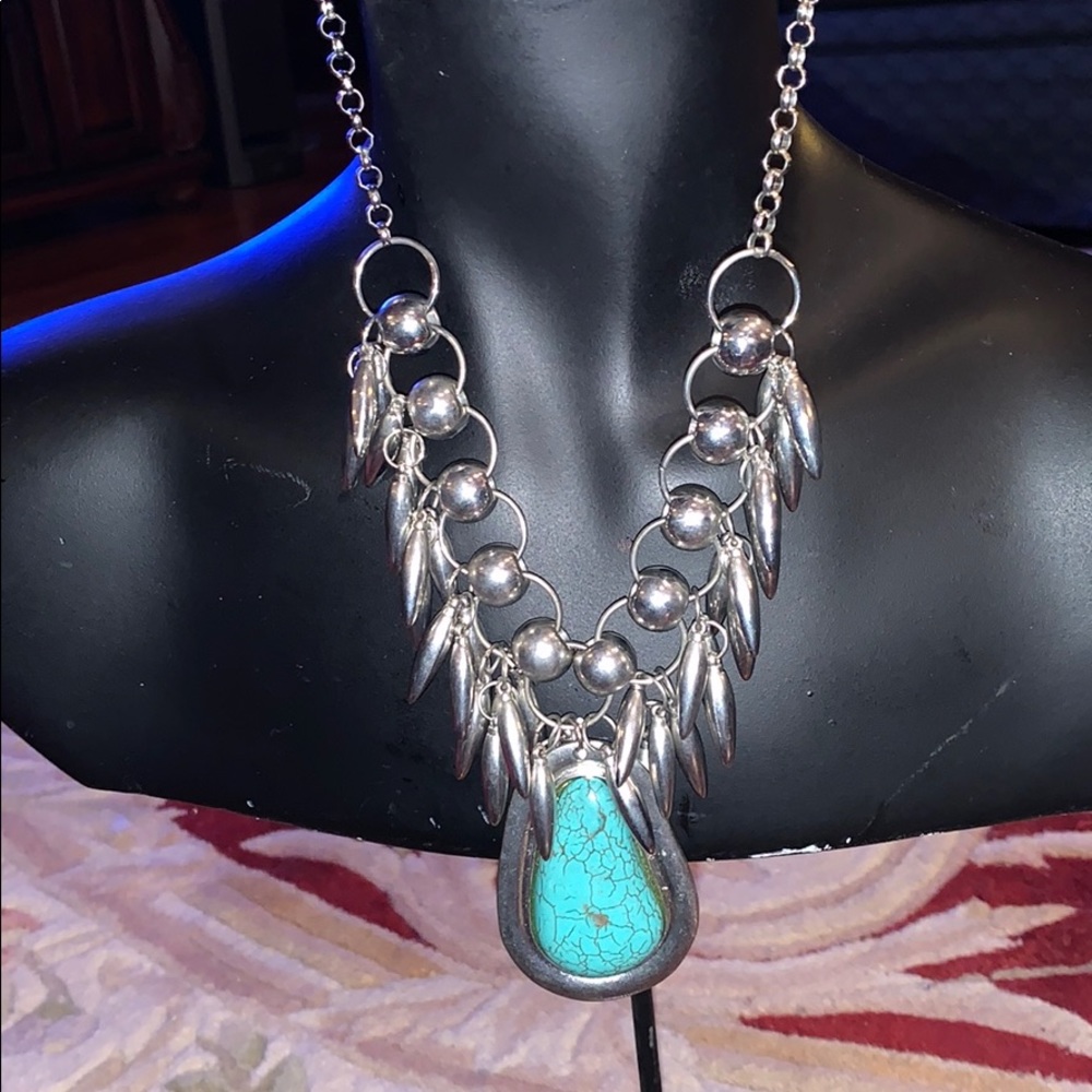 New Stainless Steel and faux turquoise pendant.